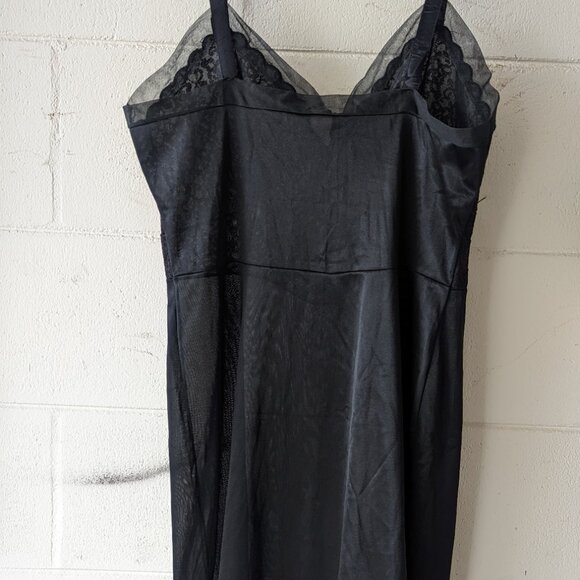Movie Star Black Nylon Full Slip Dress  Womens With Lace Detail Vintage - Picture 2 of 11